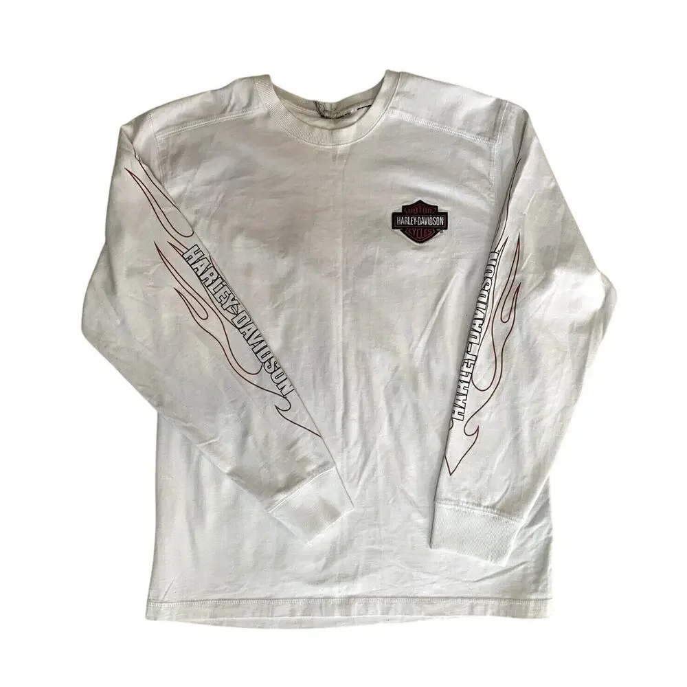 Harley Davidson Long Sleeve Flames Large Embroidered Back Size Large
